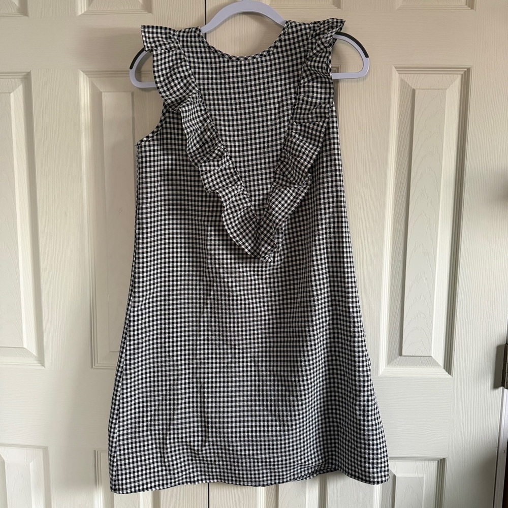 Nursing Queen Hidden Zipper Black and White Gingham Ruffle Dress Size Small